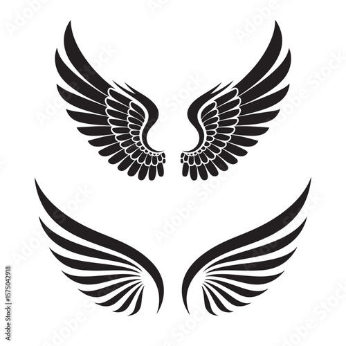 Set of Black Wing Silhouettes – Vector Wing Design for Tattoos, Logos, Stickers, and Graphic Art