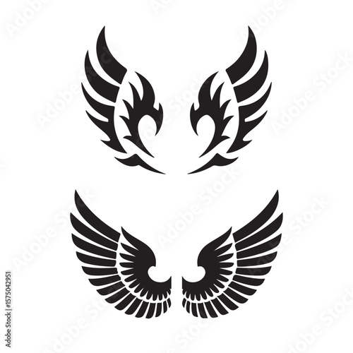 Set of Black Wing Silhouettes – Vector Wing Design for Tattoos, Logos, Stickers, and Graphic Art