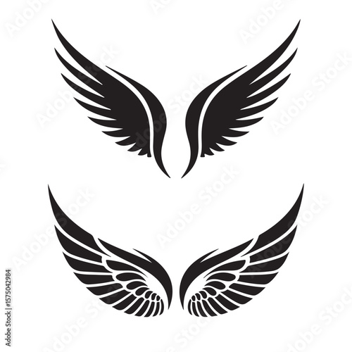 Set of Black Wing Silhouettes – Vector Wing Design for Tattoos, Logos, Stickers, and Graphic Art