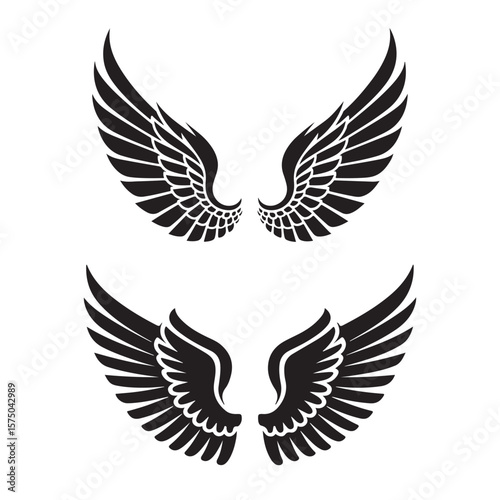Set of Black Wing Silhouettes – Vector Wing Design for Tattoos, Logos, Stickers, and Graphic Art