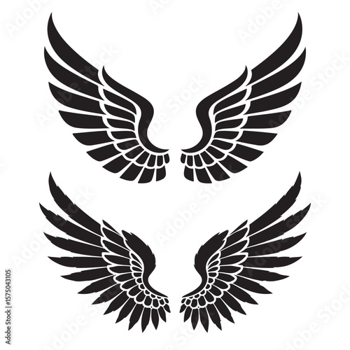 Set of Black Wing Silhouettes – Vector Wing Design for Tattoos, Logos, Stickers, and Graphic Art