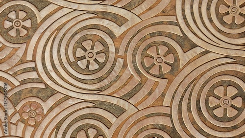 Textured Brown Tiles with Circular Floral Patterns