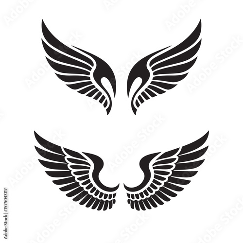 Set of Black Wing Silhouettes – Vector Wing Design for Tattoos, Logos, Stickers, and Graphic Art