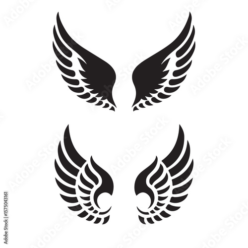 Set of Black Wing Silhouettes – Vector Wing Design for Tattoos, Logos, Stickers, and Graphic Art