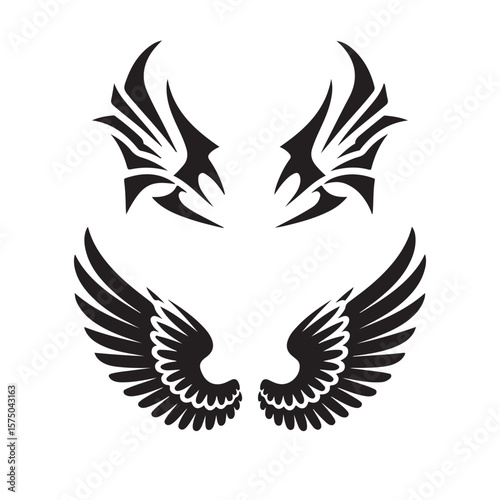 Set of Black Wing Silhouettes – Vector Wing Design for Tattoos, Logos, Stickers, and Graphic Art