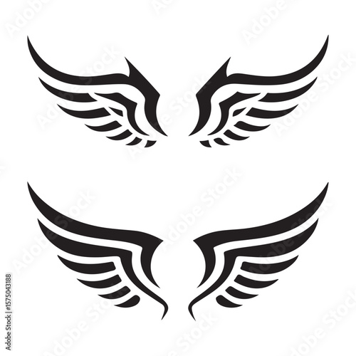 Set of Black Wing Silhouettes – Vector Wing Design for Tattoos, Logos, Stickers, and Graphic Art