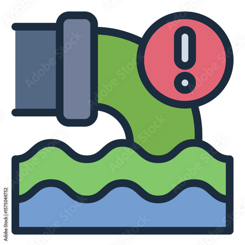 water pollution filled line icon for ocean waste and sea damage alert