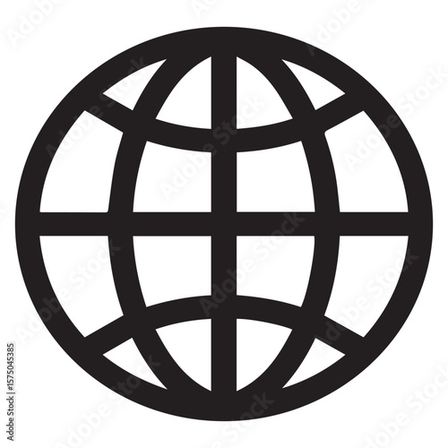 A simple bold black globe icon symbolizing the internet global connectivity and worldwide communication on a clean white background