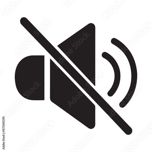 A black mute speaker icon with a diagonal line crossing it indicating no sound or silence on a white background