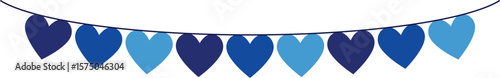Bunting Banner with Heart Shape Flags - Decorative bunting banner in shades of blue hung on a thin string