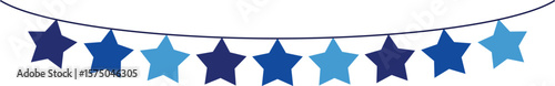 Bunting Banner with Star Shape Flags - Decorative bunting banner in shades of blue hung on a thin string