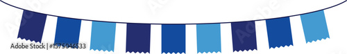 Bunting Banner with Zig Zag Edge Flags - Decorative bunting banner in shades of blue hung on a thin string