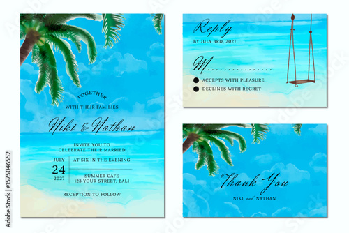 Tropical Wedding Invitation Set Paradise Celebration