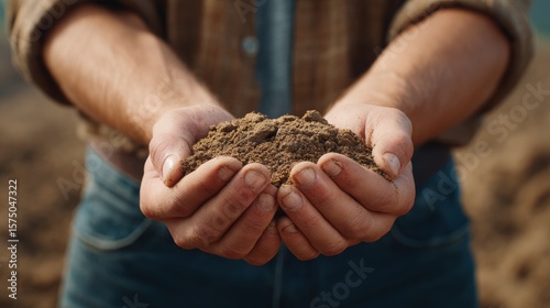 Farming action hands holding soil outdoor landscape close-up shot