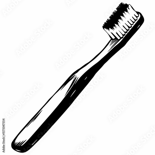 Simple black toothbrush with bristles on white background  