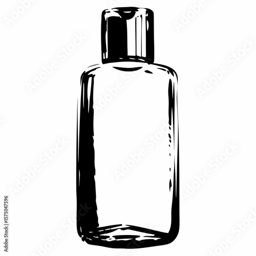 Empty cosmetic bottle with a black cap in minimalist design  