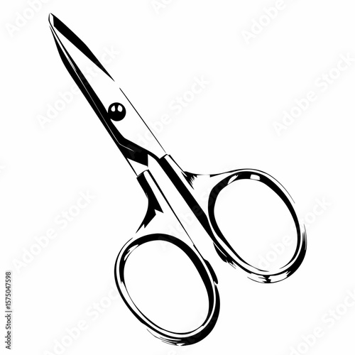 Silver scissors with black handles isolated on white background  