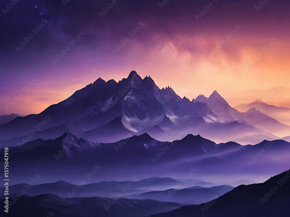 Obraz premium Beautiful Majestic Mountain Range Silhouetted Landscape with Vibrant Sky Colors