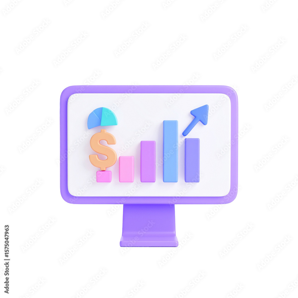 Obraz premium Display shows financial growth with an upward trending graph and a protective umbrella icon.