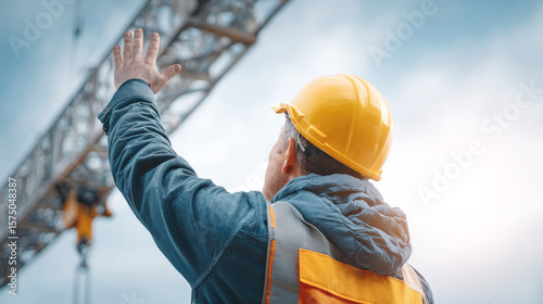 Crane operation hoisting steel frame for embassy construction site