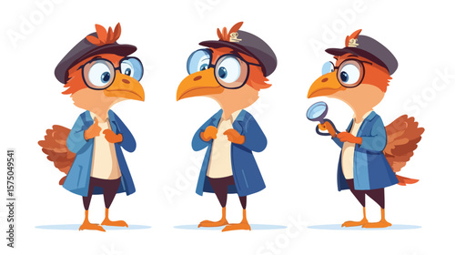 Cute Hudhud Bird Scientist Cartoon Mascot Character