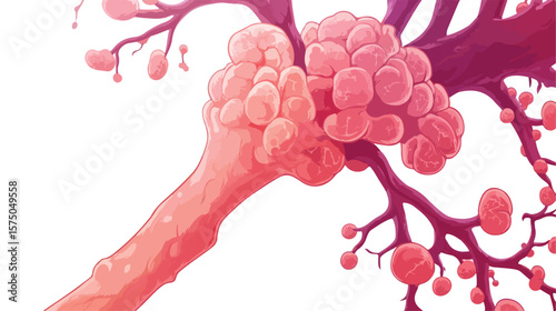 Human Alveoli with Pneumonia Cartoon Design