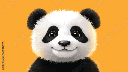 Adorable Smiling Panda Icon in Orange Background