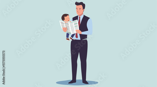 Corporate Man Holding Baby - Modern Workplace Concept Illustration