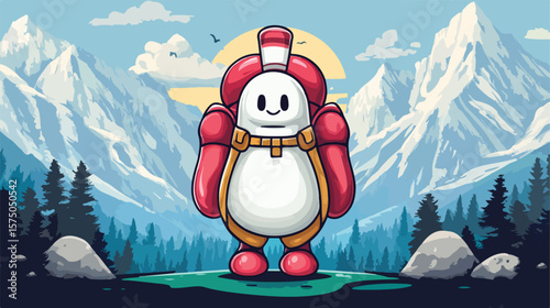 Bowling Pin Mascot Hiker Illustration: Fun and Active Outdoor Adventure Concept