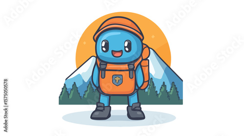 Button Cell Mascot Hiker Illustration