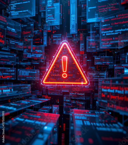 Computer System Compromised by AI Malware – Cyber Attack Warning Concept

