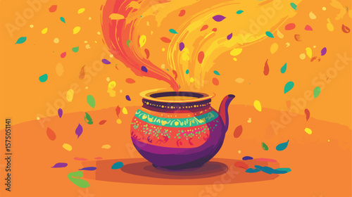 Vibrant Indian Festival Celebration with Colorful Pots Abstract Background