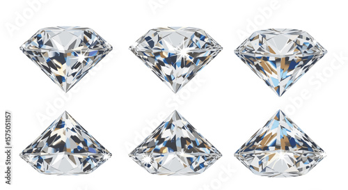 A collection of six brilliant cut diamonds arranged in two rows on a clean white background image