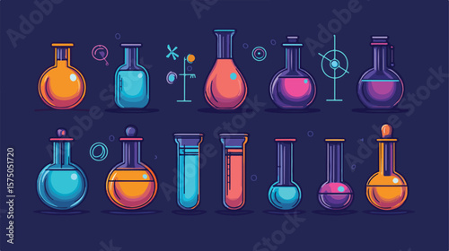 Modern Laboratory Flask Line Design Flat Vector Illustration