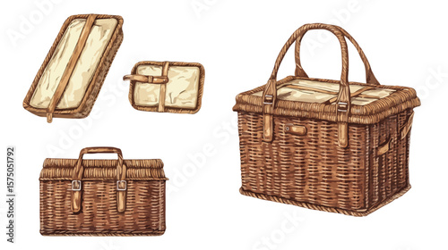 Elegant Isolated Picnic Basket Design Vector Illustration