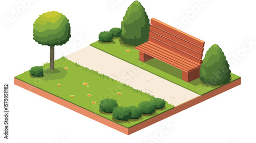 Isometric City Park Landscape Design Concept with Modern Architecture Elements