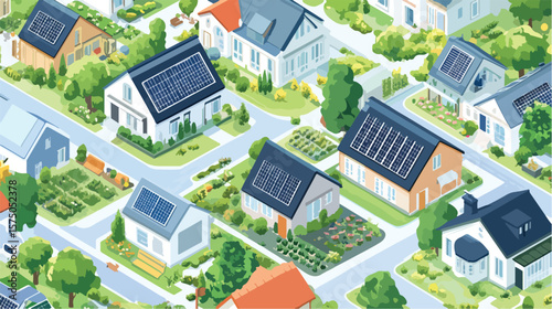 Modern Isometric Neighborhood with Houses - Urban Architecture Design