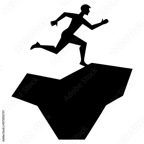 Man running off edge black silhouette vector illustration