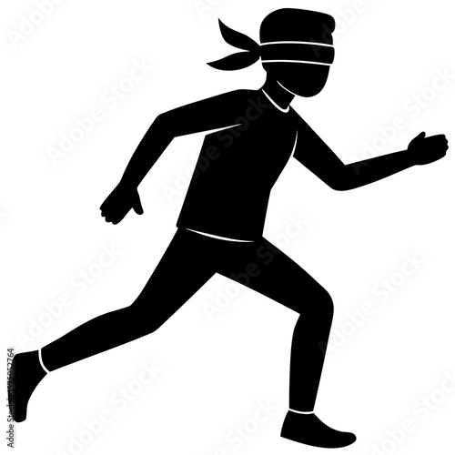 Blindfolded person running forward silhouette vector illustration