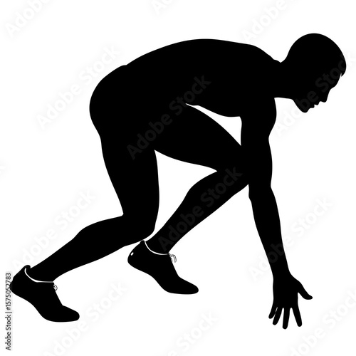 Runner in starting position black silhouette vector illustration