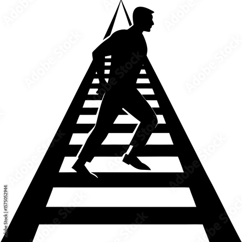 Man running on a ladder to success silhouette vector illustration