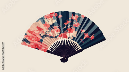 Japanese Folding Fan Flat Vector Design Isolate
