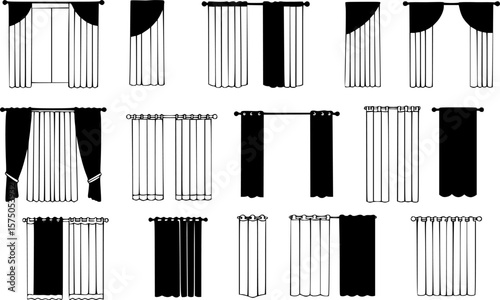 Diverse set of silhouette window curtain designs in different styles shown
