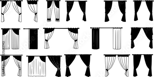 Diverse set of silhouette window curtain designs in different styles shown
