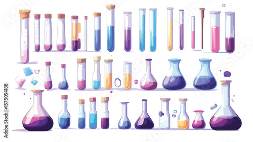 Professional Laboratory Glassware on Table with Flasks for Testing