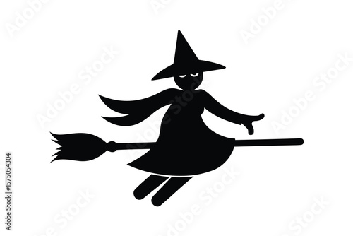 witch flying on broom vector icon