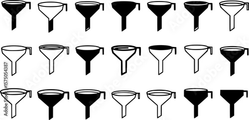 A set of black and white funnel illustrations with a classic design
