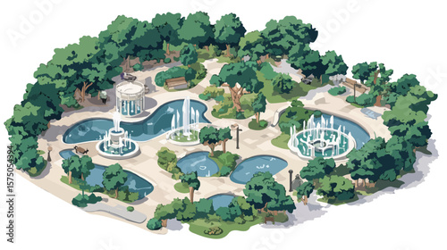 Isometric Colored Landscape Design Park Composition