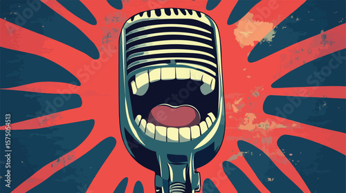 Professional Laughing Microphone Flat Vector Illustration