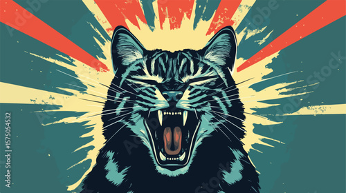 Fierce Striped Feline: Symbol of Strength Flat Vector Illustration